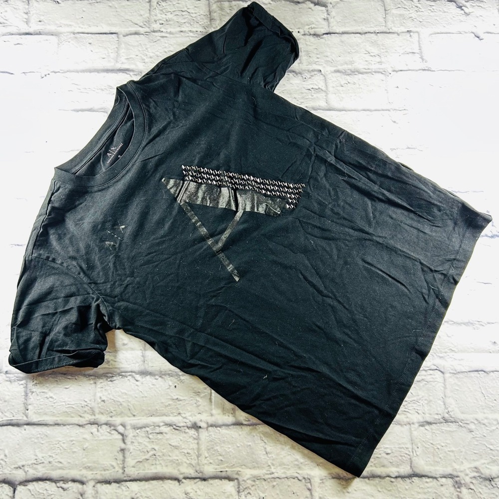 Armani Exchange Womens Black Studded Graphic Logo T-Shirt Size S Short Sleeve